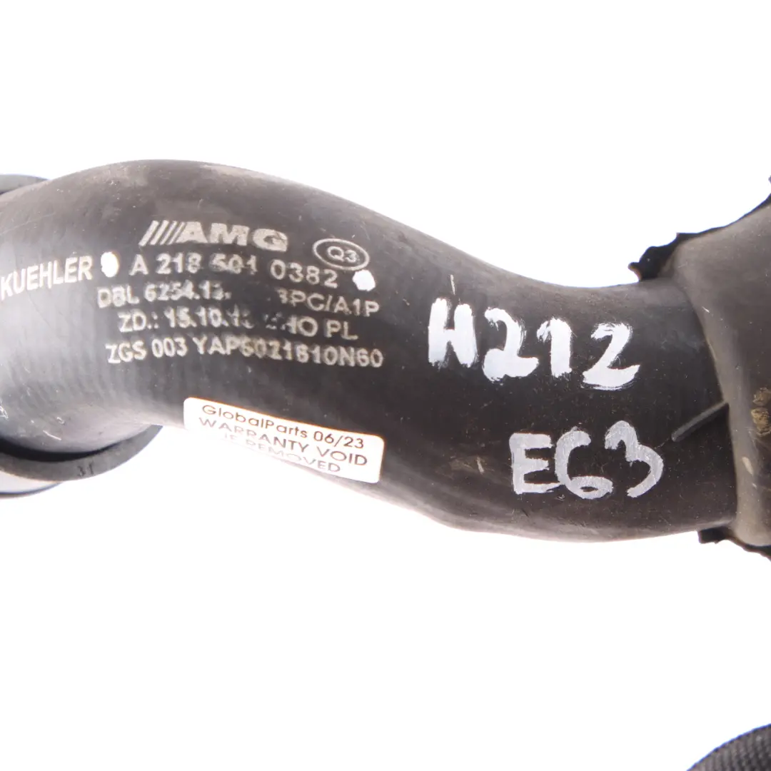 Upper Coolant Hose Mercedes W212 W218 E 63 AMG Engine Radiator Left N/S Hose to with Part number A2185010382 Upper Coolant Hose Mercedes W212 W218 E 63 AMG Engine Radiator Left N/S Hose - SKU A2185010382 - Part number A2185010382