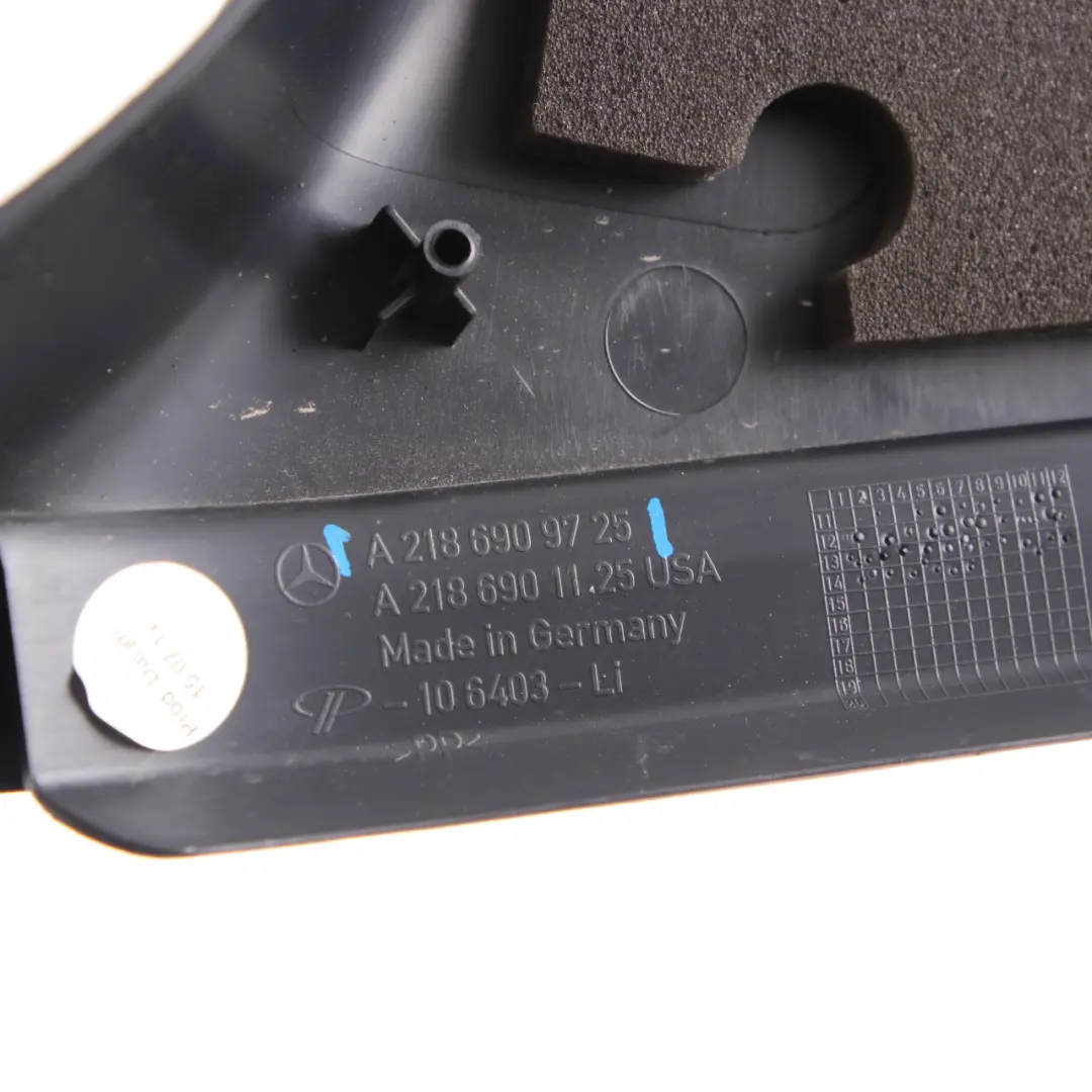 W218 B-Pillar Cover Panel Lower Trim Left N/S Black to Mercedes CLS with Part number A2186909725 Mercedes CLS W218 B-Pillar Cover Panel Lower Trim Left N/S Black - SKU A2186909725 - Part number A2186909725