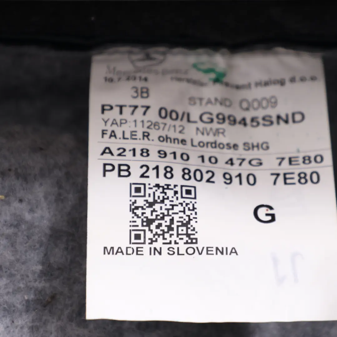 Mercedes W218 Asiento Respaldo Cubierta Delantera Derecha Cubierta Cuero Negro - SKU A2189101047 - Número de pieza A2189101047