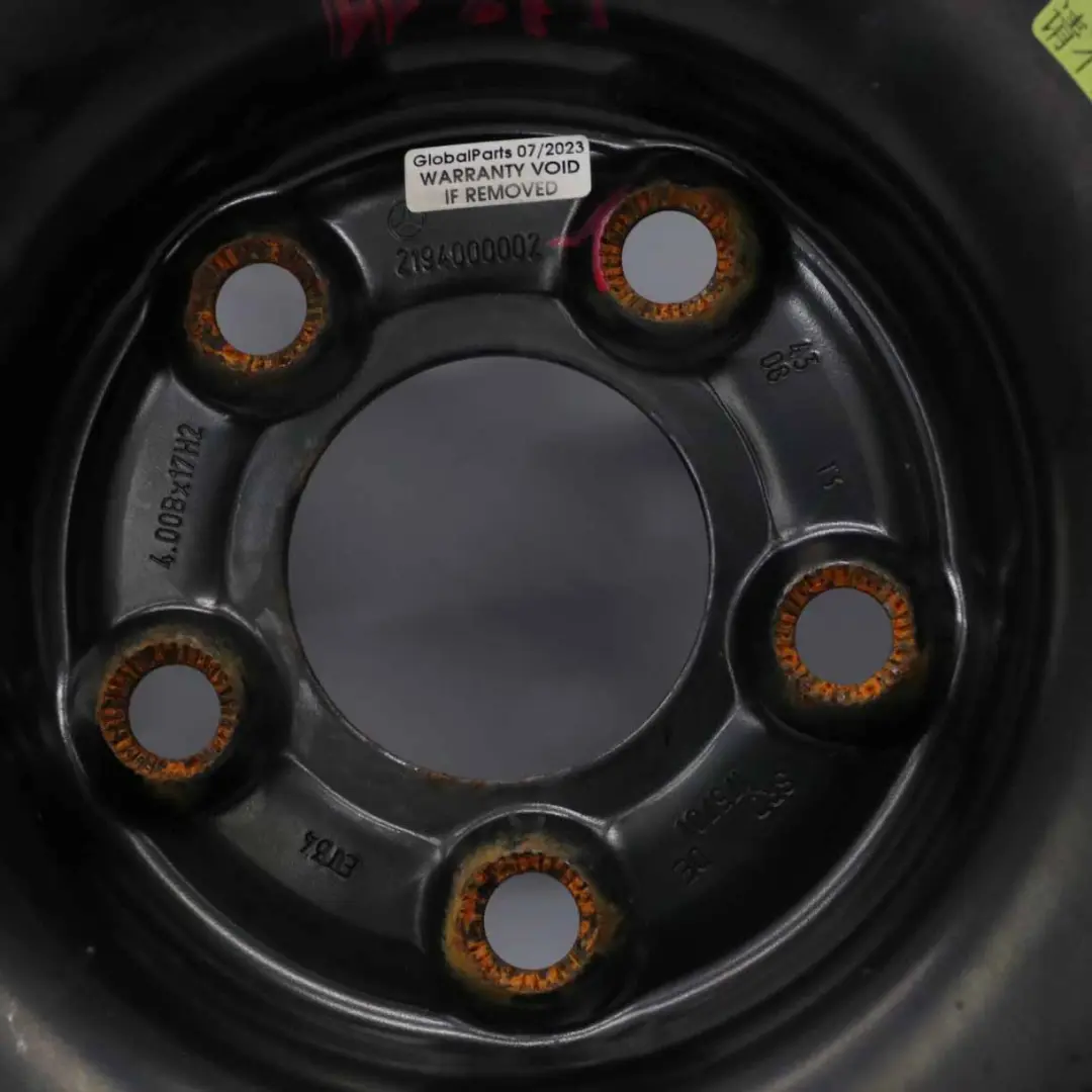 Spare Wheel Steel R17 Tyre 155/70 to Mercedes W211 S211 W212 Compact with Part number A2194000002 Mercedes W211 S211 W212 Compact Spare Wheel Steel R17 Tyre 155/70 - SKU A2194000002-1 - Part number A2194000002