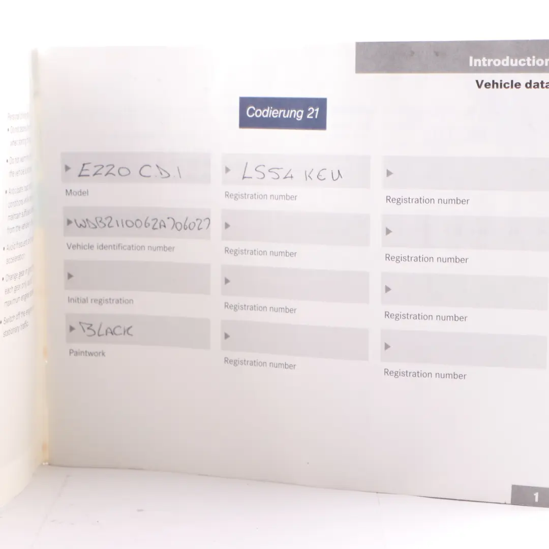 Mercedes W211 Service Booklet Owner's Handbook - SKU A2195842393 - Part number A2195842393