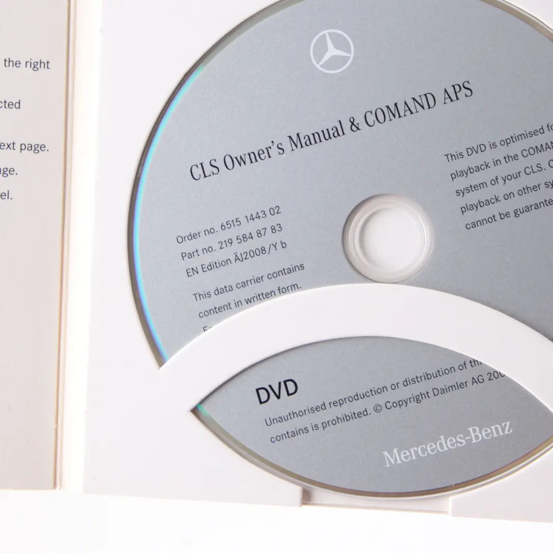 W219 Owner's Manual DVD Disc COMAND APS Navigation Instructions to Mercedes with Part number A2045843783 Mercedes W219 Owner's Manual DVD Disc COMAND APS Navigation Instructions - SKU A2195848783 - Part number A2045843783