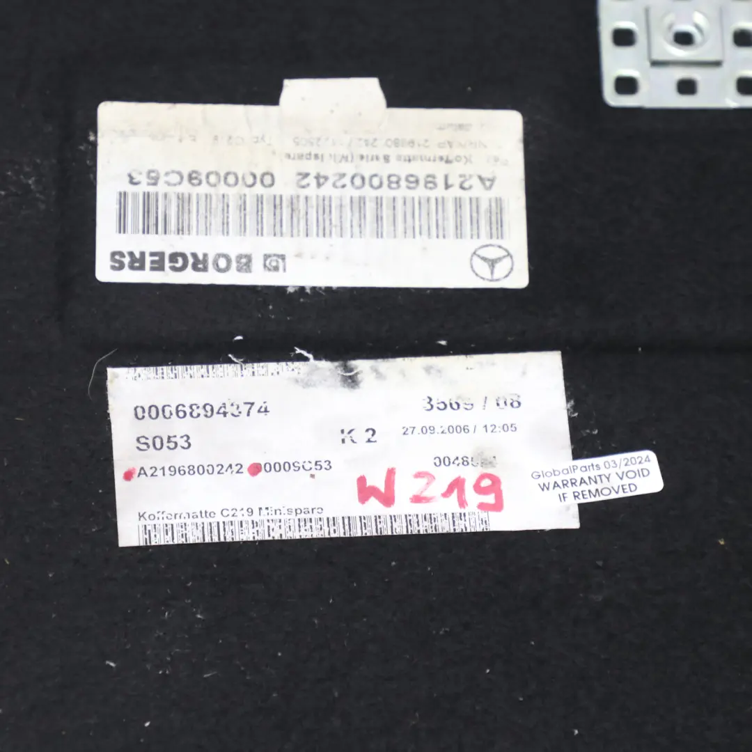 Mercedes W219 Boot Trunk Floor Rear Loading Trim Panel Carpet Black - SKU A2196800242 - Part number A2196800242
