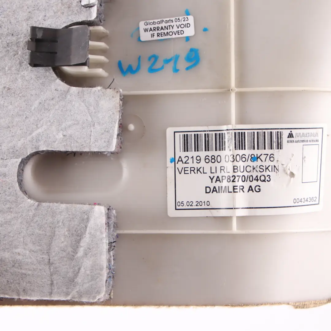 W219 Boot Trunk Luggage Left N/S Lateral Trim Panel Cover to Mercedes with Part number A2196800306 Mercedes W219 Boot Trunk Luggage Left N/S Lateral Trim Panel Cover - SKU A2196800306 - Part number A2196800306