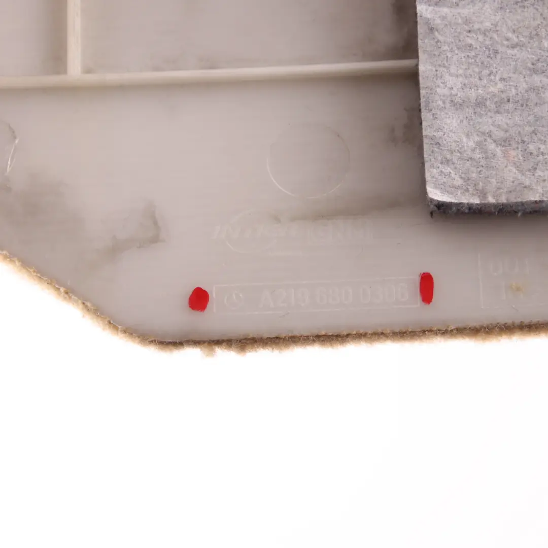 W219 Boot Trunk Luggage Left N/S Lateral Trim Panel Cover to Mercedes with Part number A2196800306 Mercedes W219 Boot Trunk Luggage Left N/S Lateral Trim Panel Cover - SKU A2196800306 - Part number A2196800306