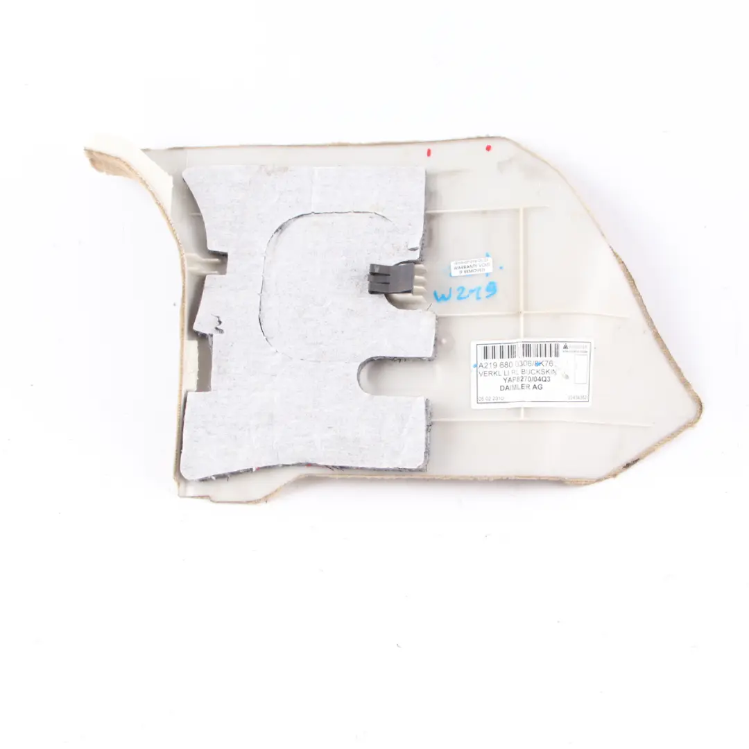 W219 Boot Trunk Luggage Left N/S Lateral Trim Panel Cover to Mercedes with Part number A2196800306 Mercedes W219 Boot Trunk Luggage Left N/S Lateral Trim Panel Cover - SKU A2196800306 - Part number A2196800306