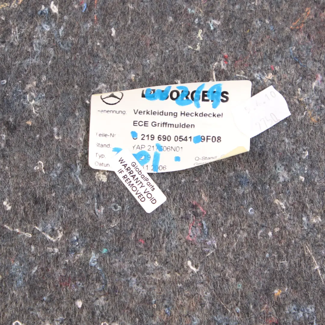 W219 Trunk Tailgate Interior Trim Panel Covering CLS to Mercedes with Part number A2196900541 Mercedes W219 Trunk Tailgate Interior Trim Panel Covering CLS - SKU A2196900541 - Part number A2196900541