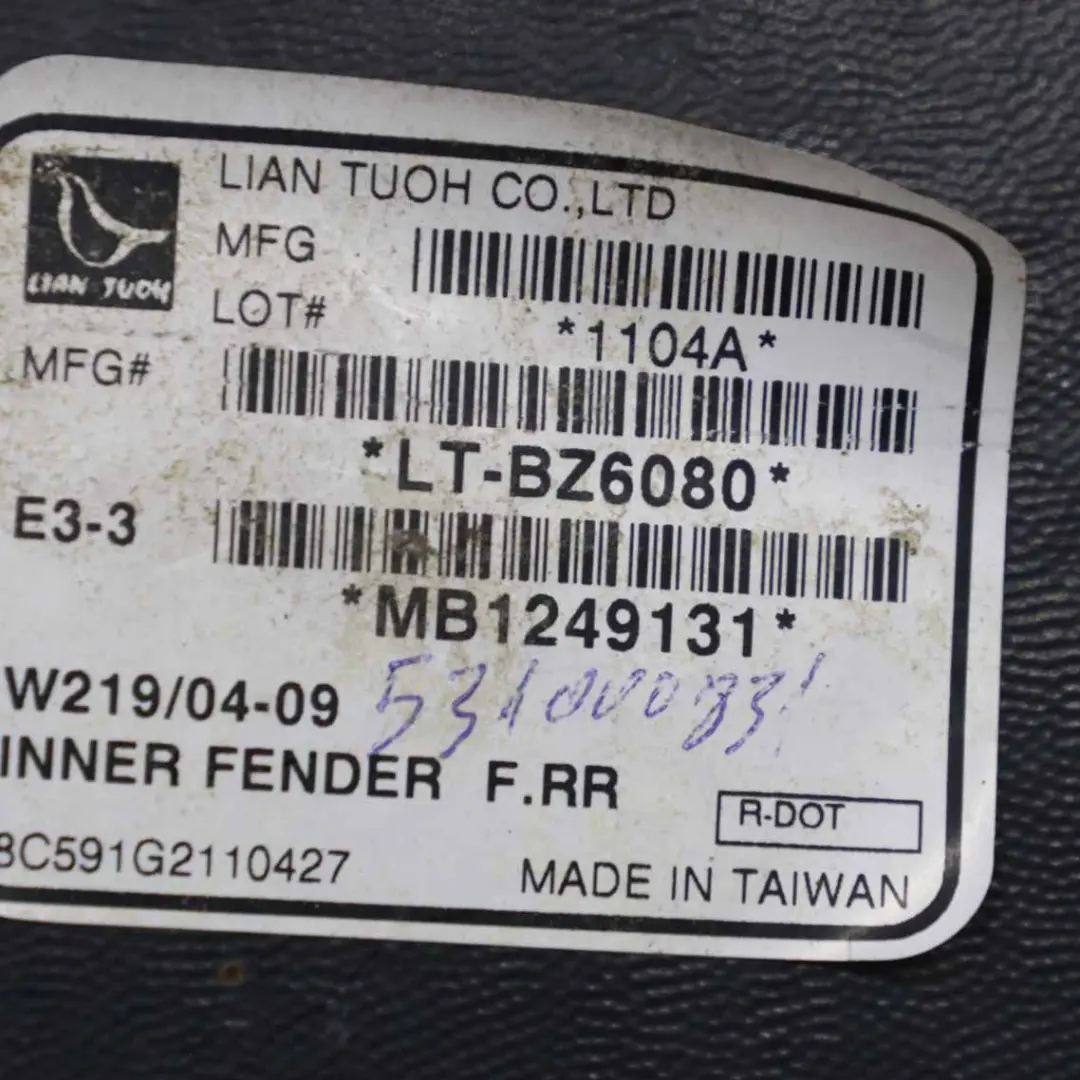 Mercedes CLS W219 Paso de rueda trasero derecho Tapa embellecedora A2196900830 - SKU A2196900630 - Número de pieza A2196900630