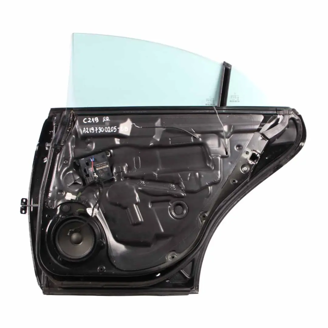 W219 CLS Door Rear Right O/S Obsidian Black Metallic - 197 to Mercedes with Part number A2197200105 Mercedes W219 CLS Door Rear Right O/S Obsidian Black Metallic - 197 - SKU A2197300205-OB - Part number A2197200105