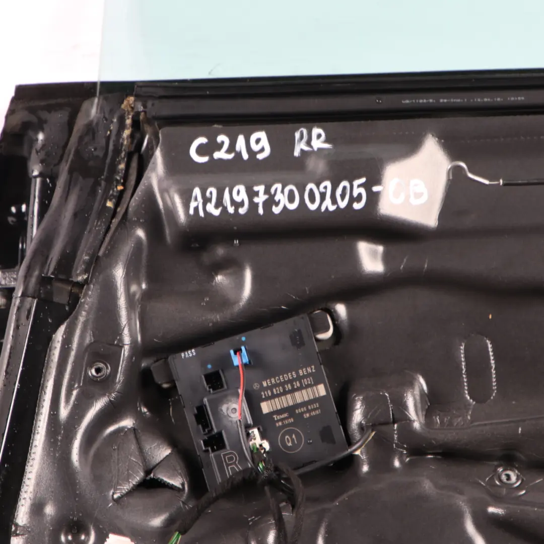 W219 CLS Door Rear Right O/S Obsidian Black Metallic - 197 to Mercedes with Part number A2197200105 Mercedes W219 CLS Door Rear Right O/S Obsidian Black Metallic - 197 - SKU A2197300205-OB - Part number A2197200105