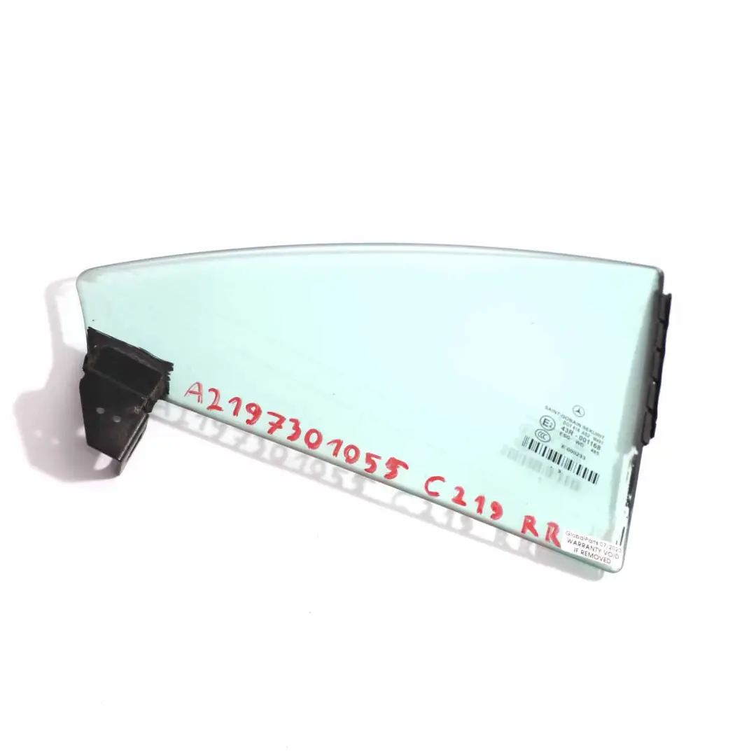 Window Glass Rear Door Right O/S Quarter Green AS2 to Mercedes C219 with Part number A2197301055 Mercedes C219 Window Glass Rear Door Right O/S Quarter Green AS2 - SKU A2197301055 - Part number A2197301055