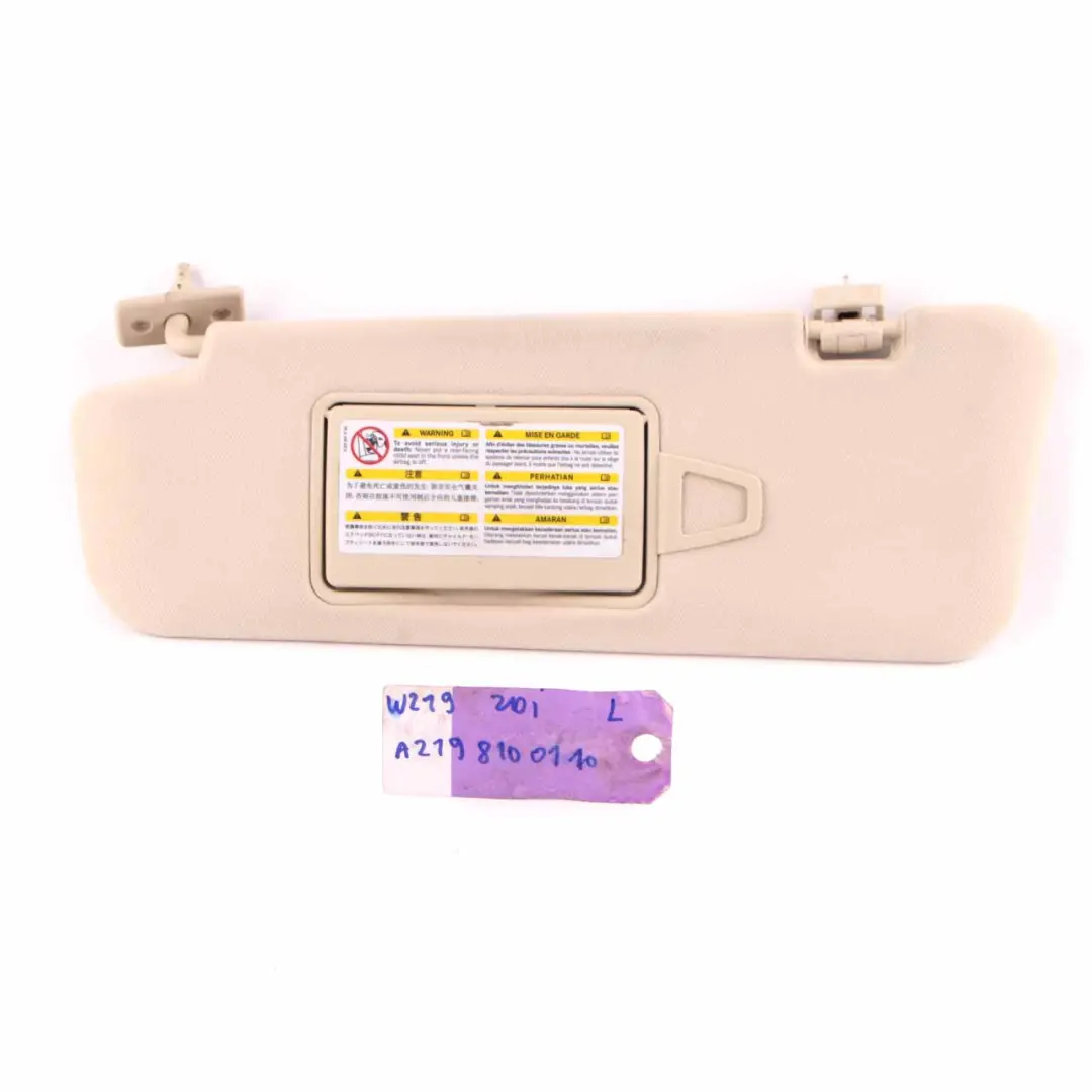 W219 Sun Visor Cover Left N/S Trim Panel Sunvisor Beige to Mercedes CLS with Part number A2198100110 Mercedes CLS W219 Sun Visor Cover Left N/S Trim Panel Sunvisor Beige - SKU A2198100110 - Part number A2198100110