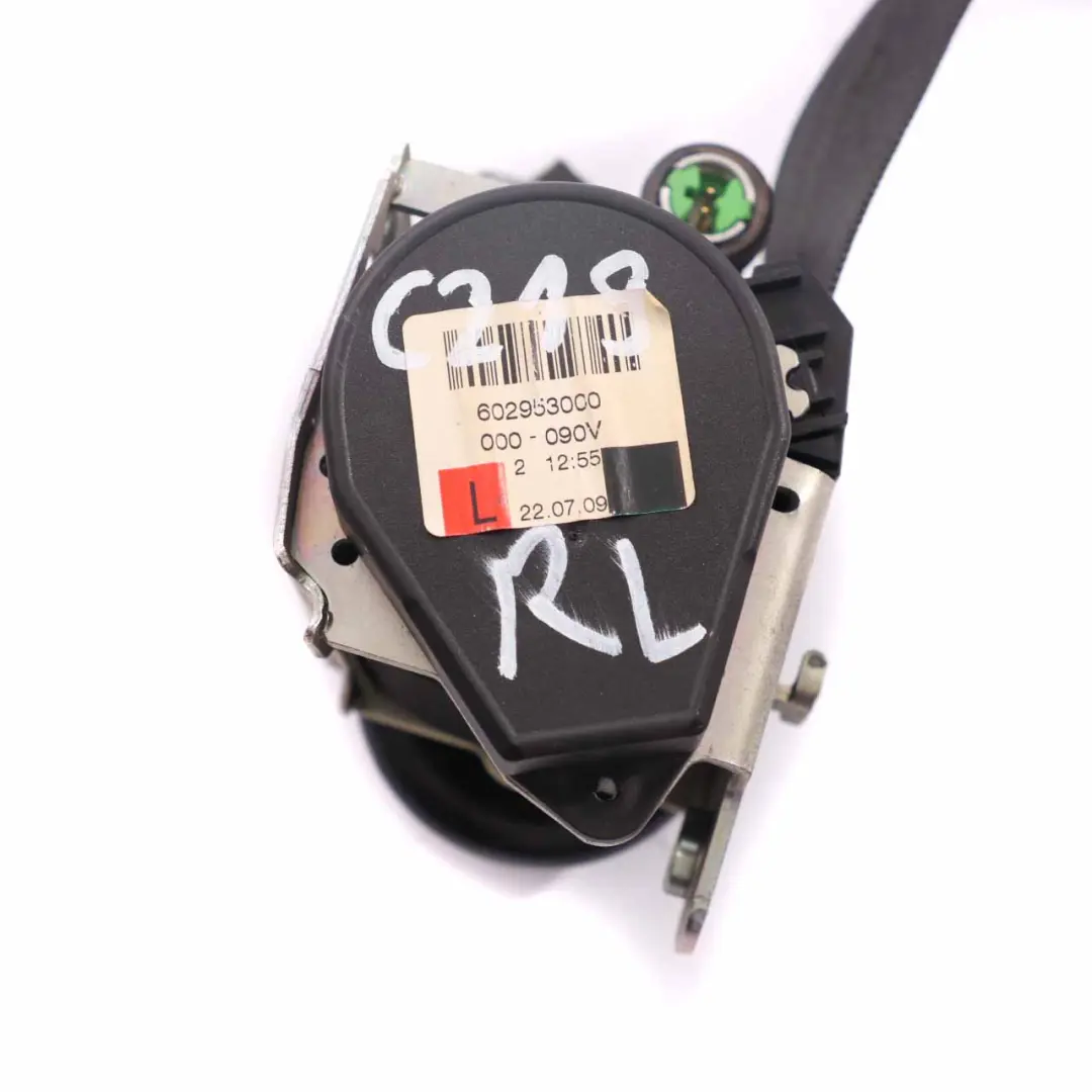 Mercedes W219 Cinturón seguridad trasero izquierdo Cinturón negro - SKU A2198601985 - Número de pieza A2198601985