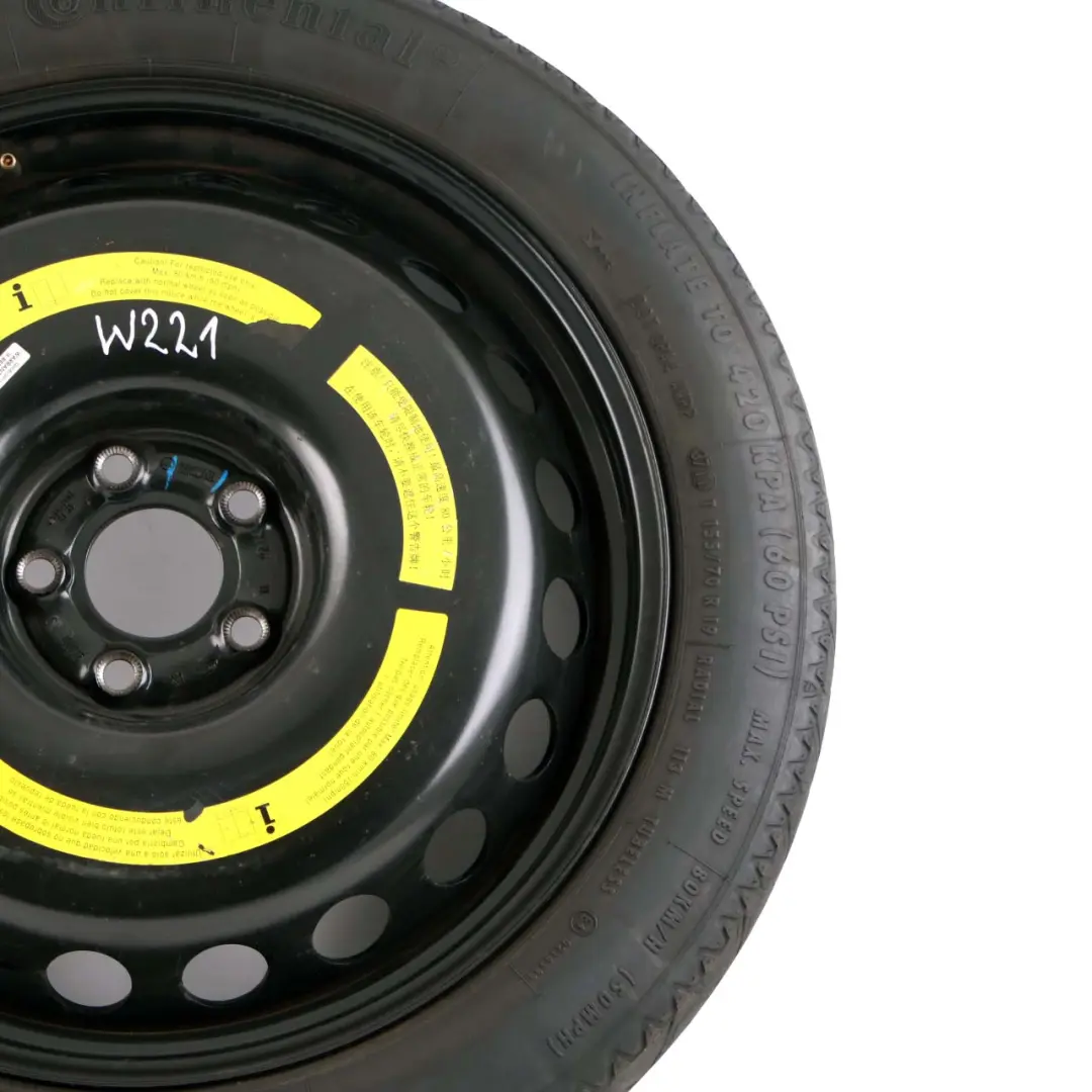 Spare Wheel Steel R19 Tyre 155/70 to Mercedes W221 Compact with Part number A2214000202 Mercedes W221 Compact Spare Wheel Steel R19 Tyre 155/70 - SKU A2214000202 - Part number A2214000202