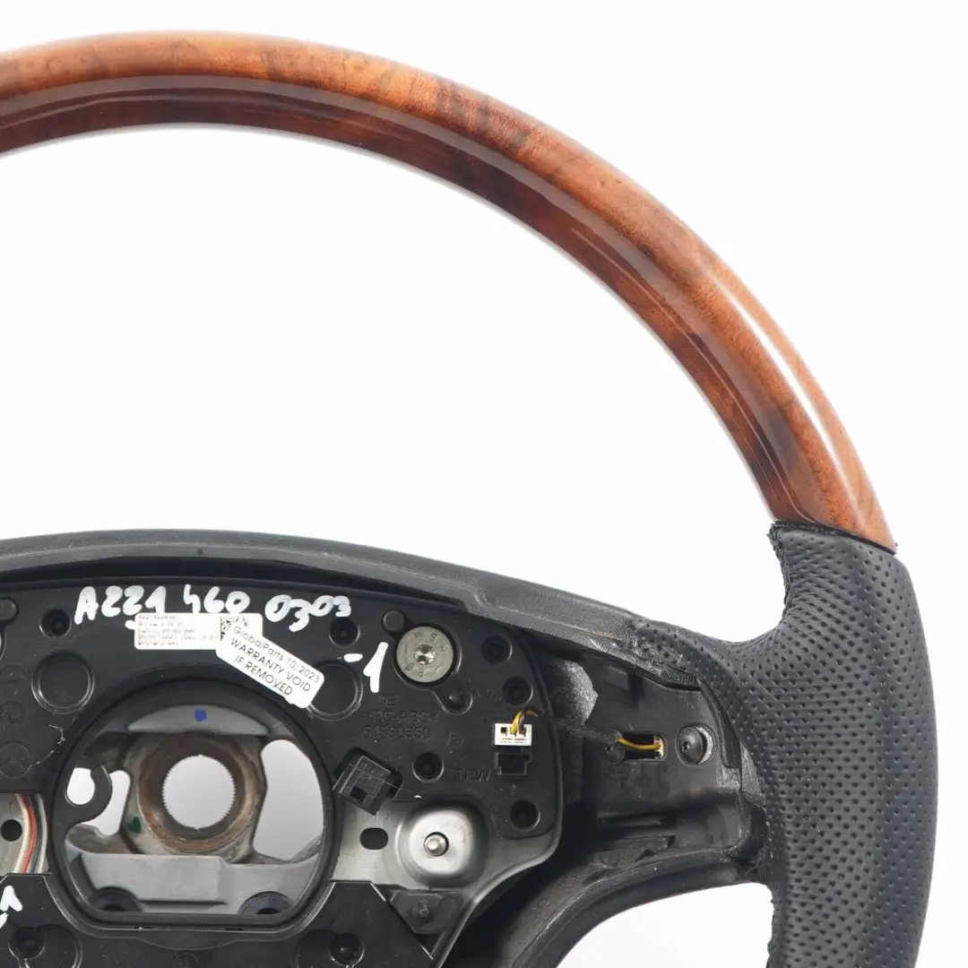 Mercedes C216 W221 NEW Black Leather Steering Wheel Wood Burr Walnut - SKU A2214600303-1 - Part number A2214600303