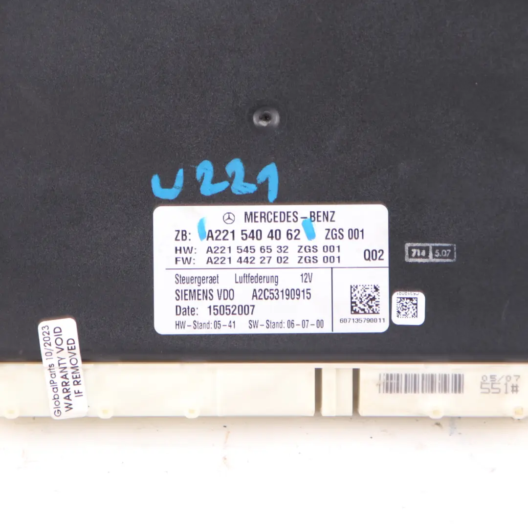 Sospensione pneumatica Modulo controllo Airmatic per Mercedes W221 con numero di parte A2215404062 Mercedes W221 Sospensione pneumatica Modulo controllo Airmatic - SKU A2215404062 - Numero di parte A2215404062