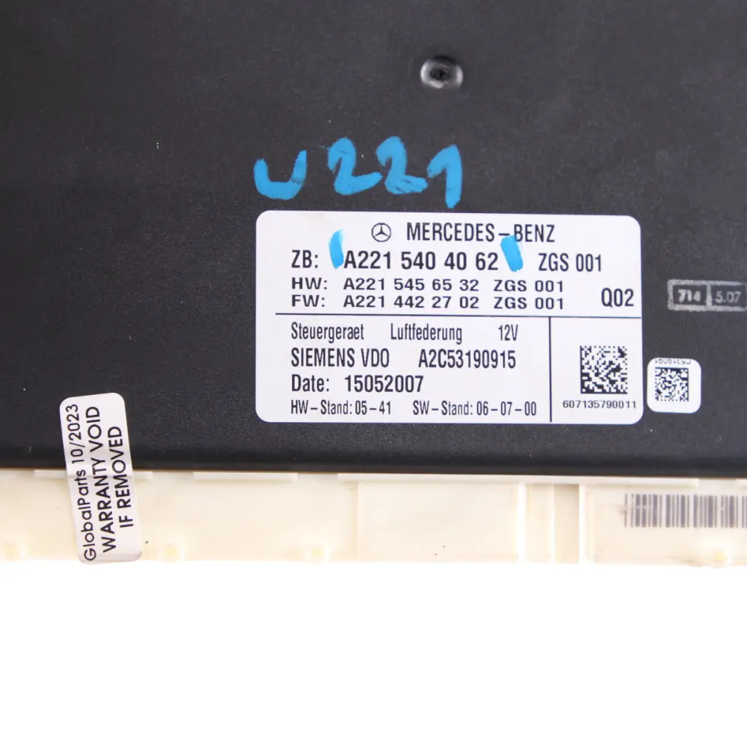 Sospensione pneumatica Modulo controllo Airmatic per Mercedes W221 con numero di parte A2215404062 Mercedes W221 Sospensione pneumatica Modulo controllo Airmatic - SKU A2215404062 - Numero di parte A2215404062
