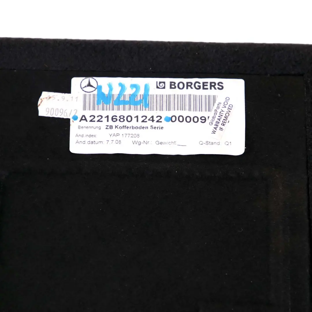 Boot Trunk Loading Floor Trim Panel Carpet to Mercedes W221 Rear with Part number A2216801242 Mercedes W221 Rear Boot Trunk Loading Floor Trim Panel Carpet - SKU A2216801242 - Part number A2216801242