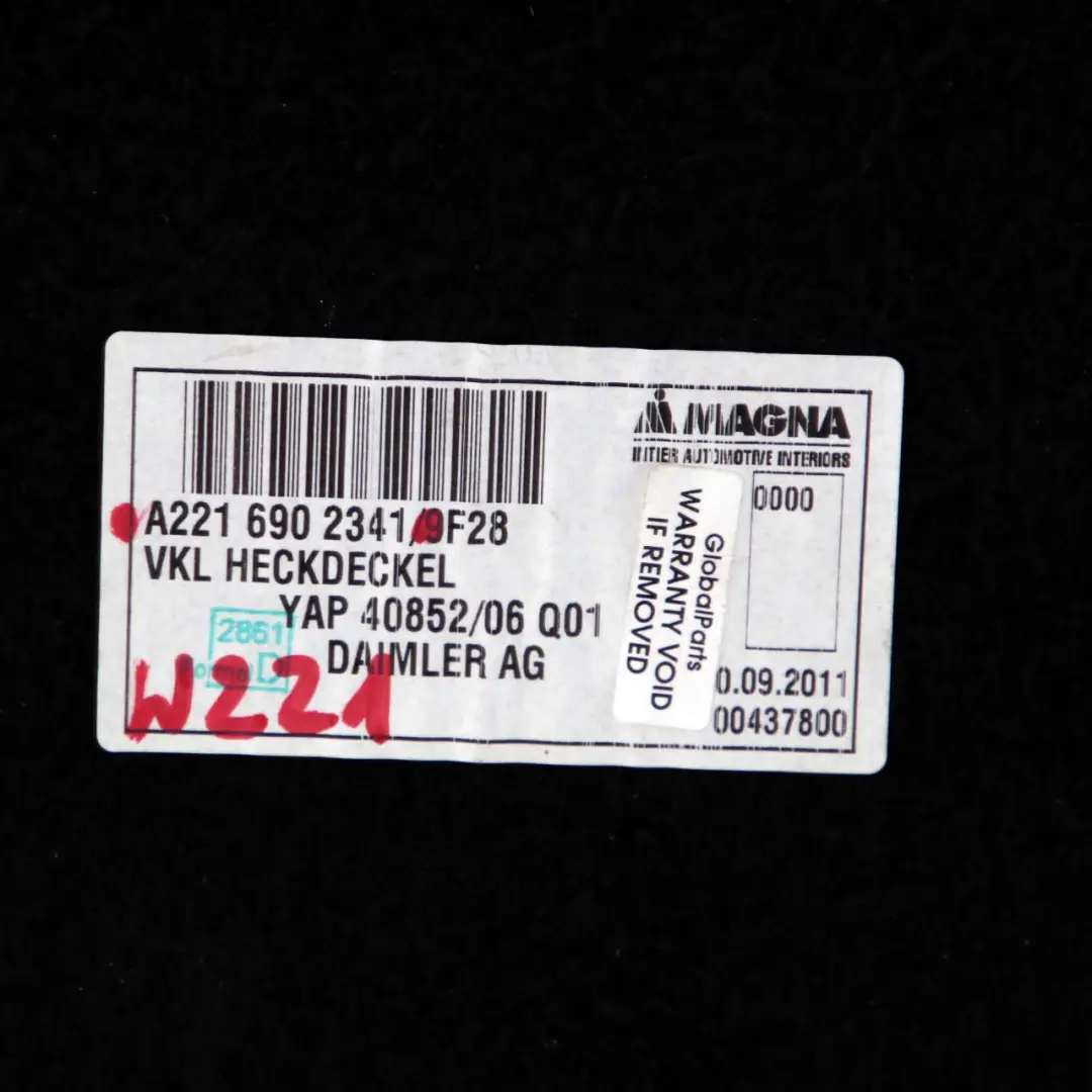 Mercedes-Benz W221 Panneau habillage intérieur hayon coffre arrière pour à propos du numéro de pièce A2216902341 Mercedes-Benz W221 Panneau habillage intérieur hayon coffre arrière - SKU A2216902341 - Numéro de pièce A2216902341