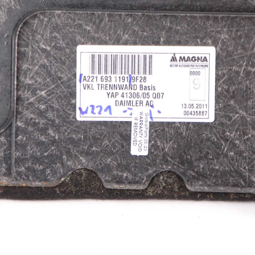 Mercedes W221 Boot Trunk Carpet Floor Mat Rear Panel Liner Cover - SKU A2216931191 - Part number A2216931191
