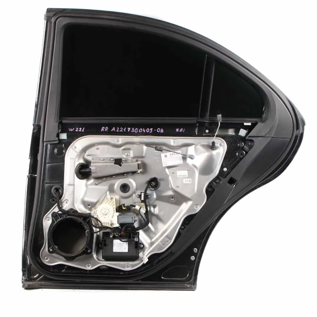 Right Door O/S S-Class Obsidian Black Metallic 197 to Mercedes W221 Rear with Part number A2217300405 Mercedes W221 Rear Right Door O/S S-Class Obsidian Black Metallic 197 - SKU A2217300405-OB - Part number A2217300405