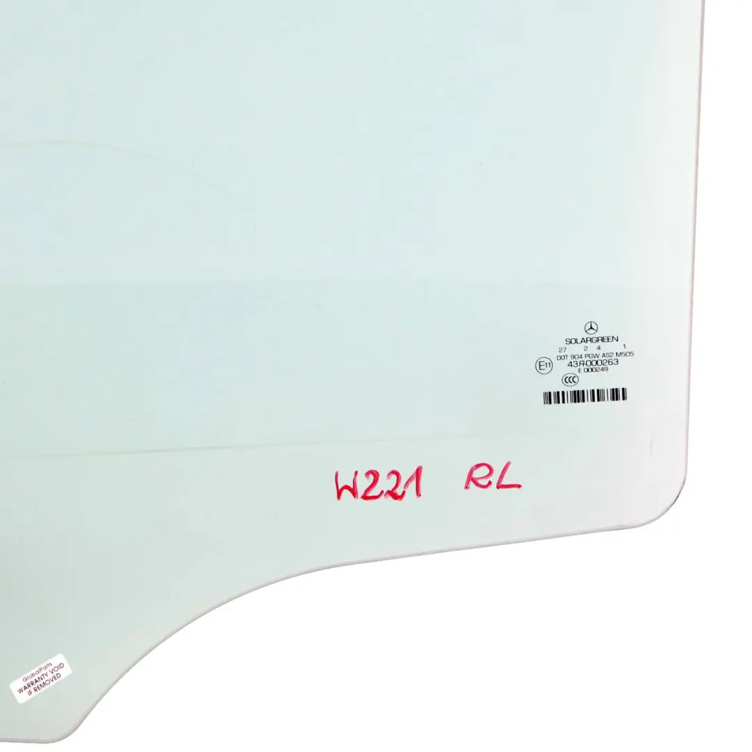 Mercedes-Benz S-Class Long W221 Rear Left N/S Side Window Glass Green AS2 to with Part number A2217302718 Mercedes-Benz S-Class Long W221 Rear Left N/S Side Window Glass Green AS2 - SKU A2217302718 - Part number A2217302718
