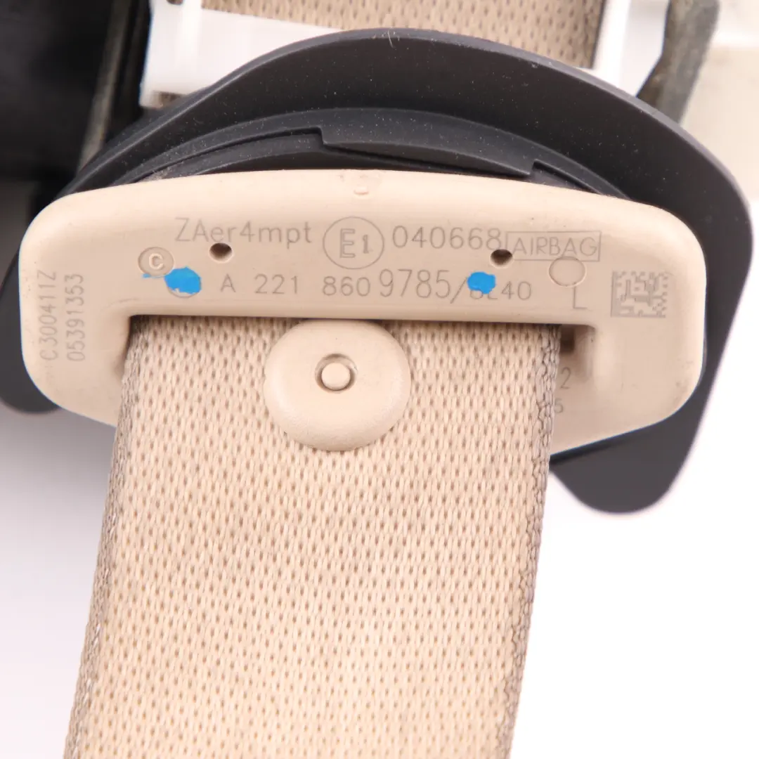 Seatbelt Front Left N/S Safety Seat Belt Beige to Mercedes W221 with Part number A2218609785 Mercedes W221 Seatbelt Front Left N/S Safety Seat Belt Beige - SKU A2218609785 - Part number A2218609785