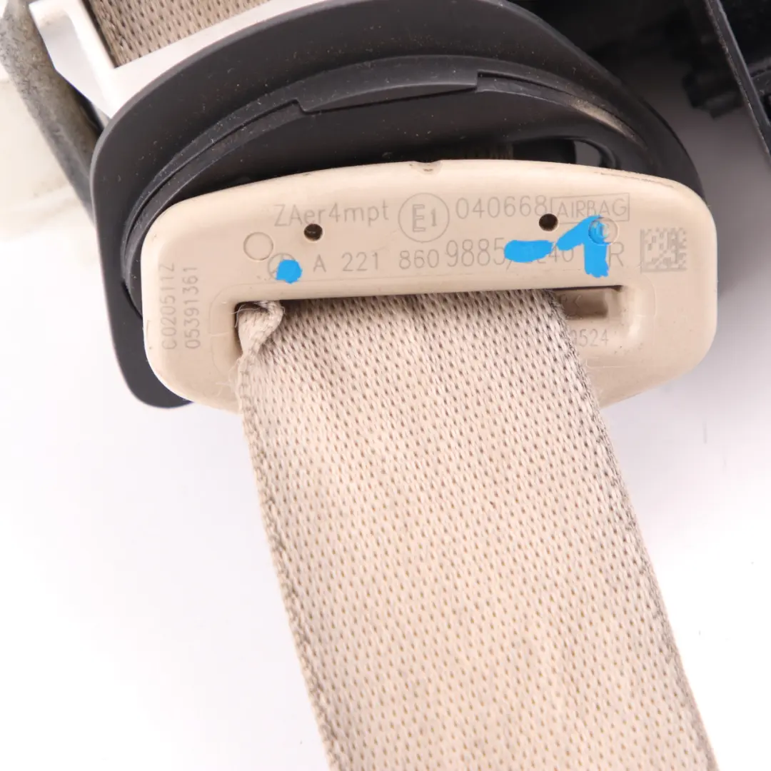 Seatbelt Front Right O/S Safety Seat Belt Beige to Mercedes W221 with Part number A2218609885 Mercedes W221 Seatbelt Front Right O/S Safety Seat Belt Beige - SKU A2218609885-1 - Part number A2218609885