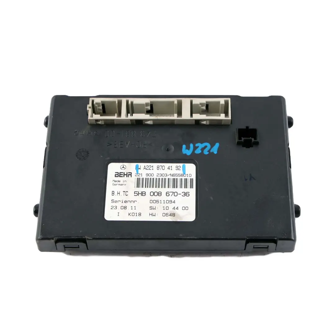  Modulo Di Controllo Del Clima Dell'Aria Condizionata Mercedes W221 - SKU A2218704192 - Numero di parte A2218704192