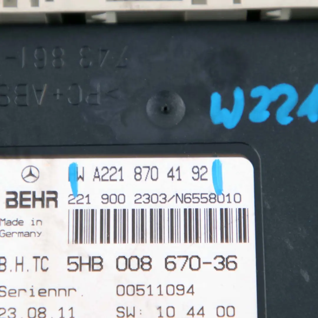 Klimaanlage Klimasteuergerät für Mercedes W221 mit Teilenummer A2218704192 Mercedes W221 Klimaanlage Klimasteuergerät - SKU A2218704192 - Teilenummer A2218704192