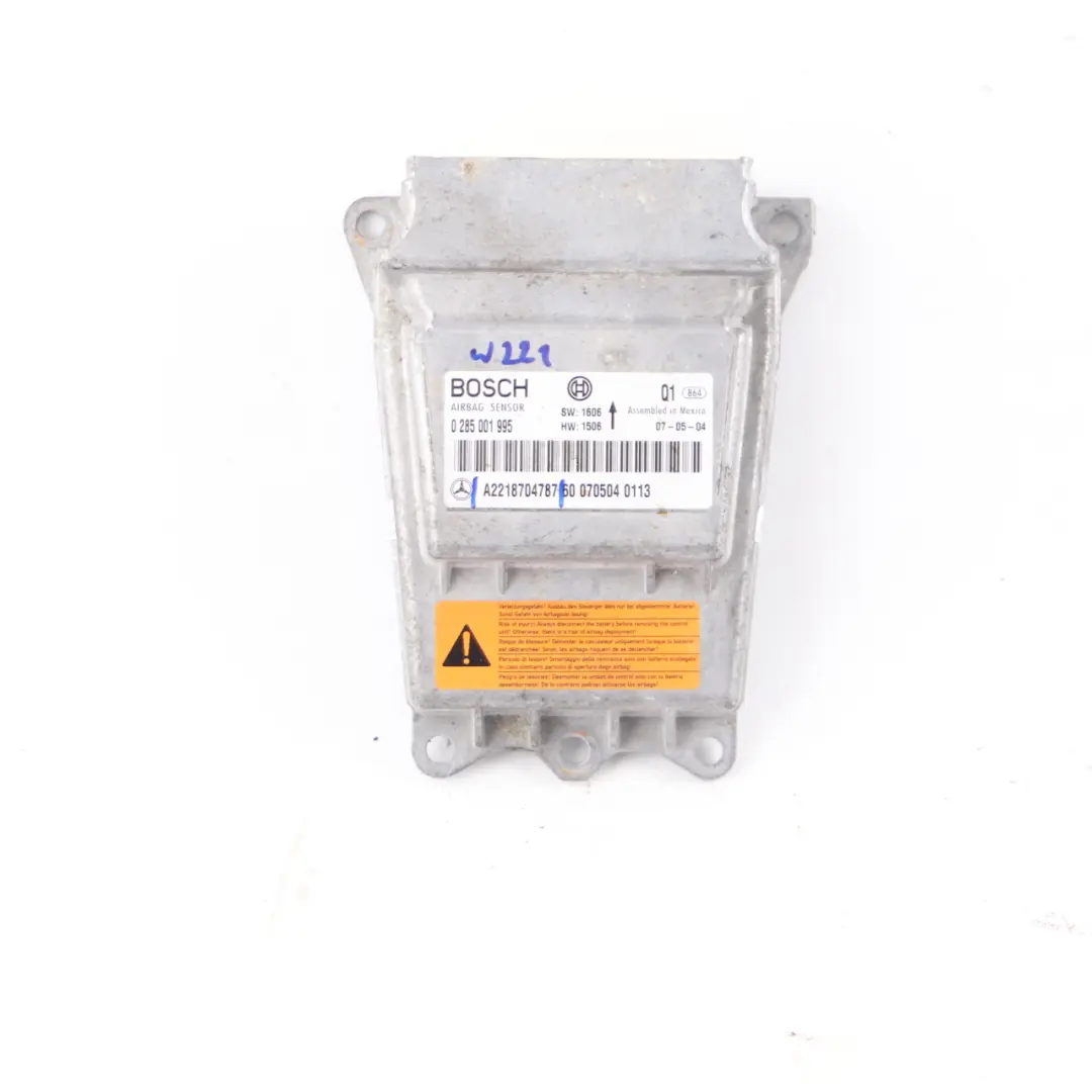 Airbag Module Control Unit SRS Sensor ECU Bosch to Mercedes W221 with Part number A2218704787 Mercedes W221 Airbag Module Control Unit SRS Sensor ECU Bosch - SKU A2218704787 - Part number A2218704787