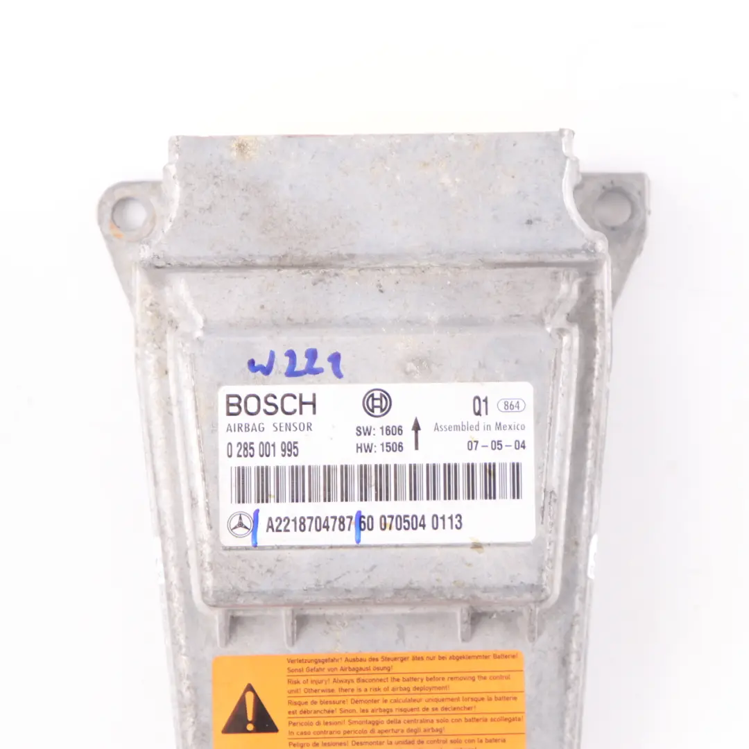 Airbag Module Control Unit SRS Sensor ECU Bosch to Mercedes W221 with Part number A2218704787 Mercedes W221 Airbag Module Control Unit SRS Sensor ECU Bosch - SKU A2218704787 - Part number A2218704787