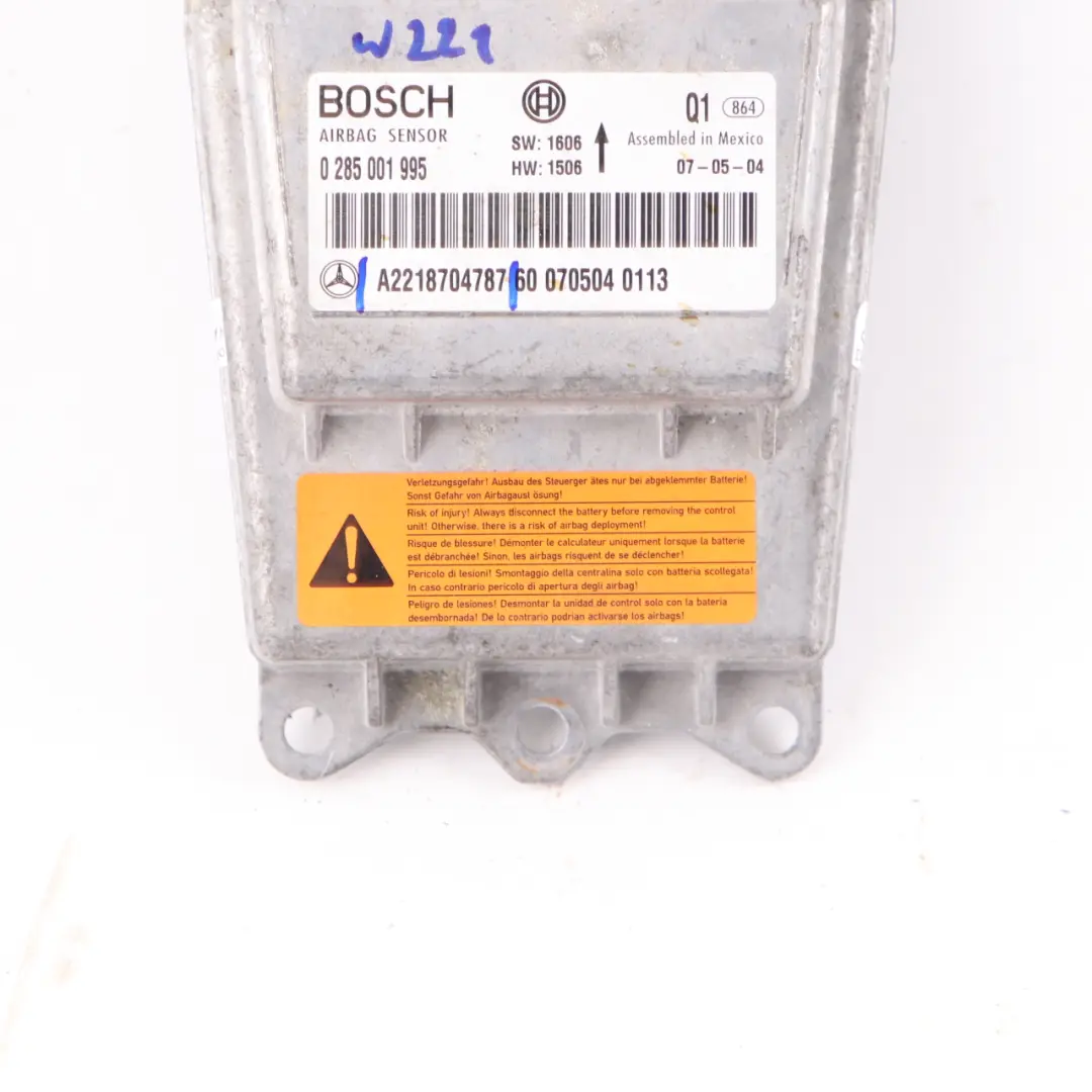 Airbag Module Control Unit SRS Sensor ECU Bosch to Mercedes W221 with Part number A2218704787 Mercedes W221 Airbag Module Control Unit SRS Sensor ECU Bosch - SKU A2218704787 - Part number A2218704787