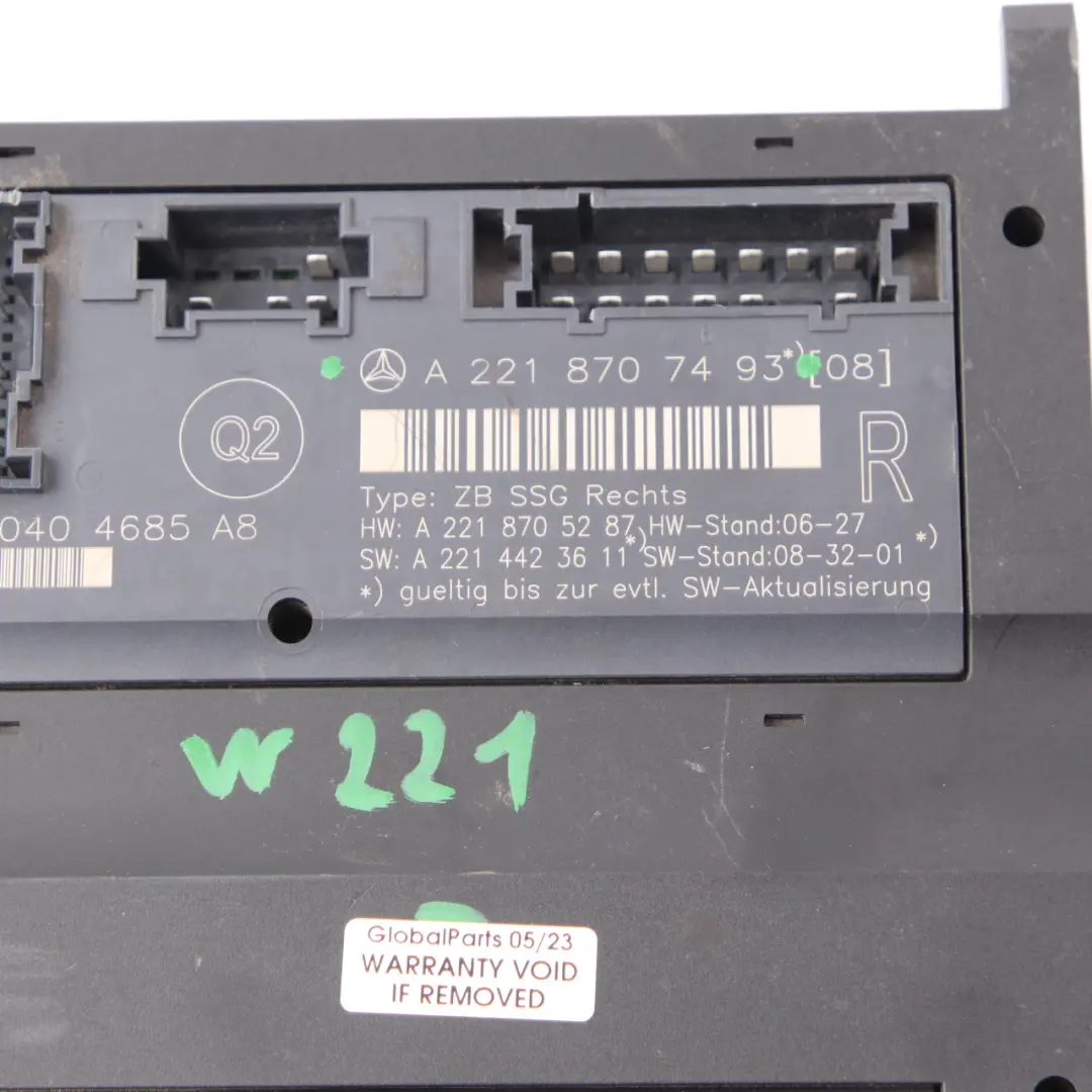 Mercedes W221 Module Commande Siège Avant Droit - SKU A2218707493 - Numéro de pièce A2218707493