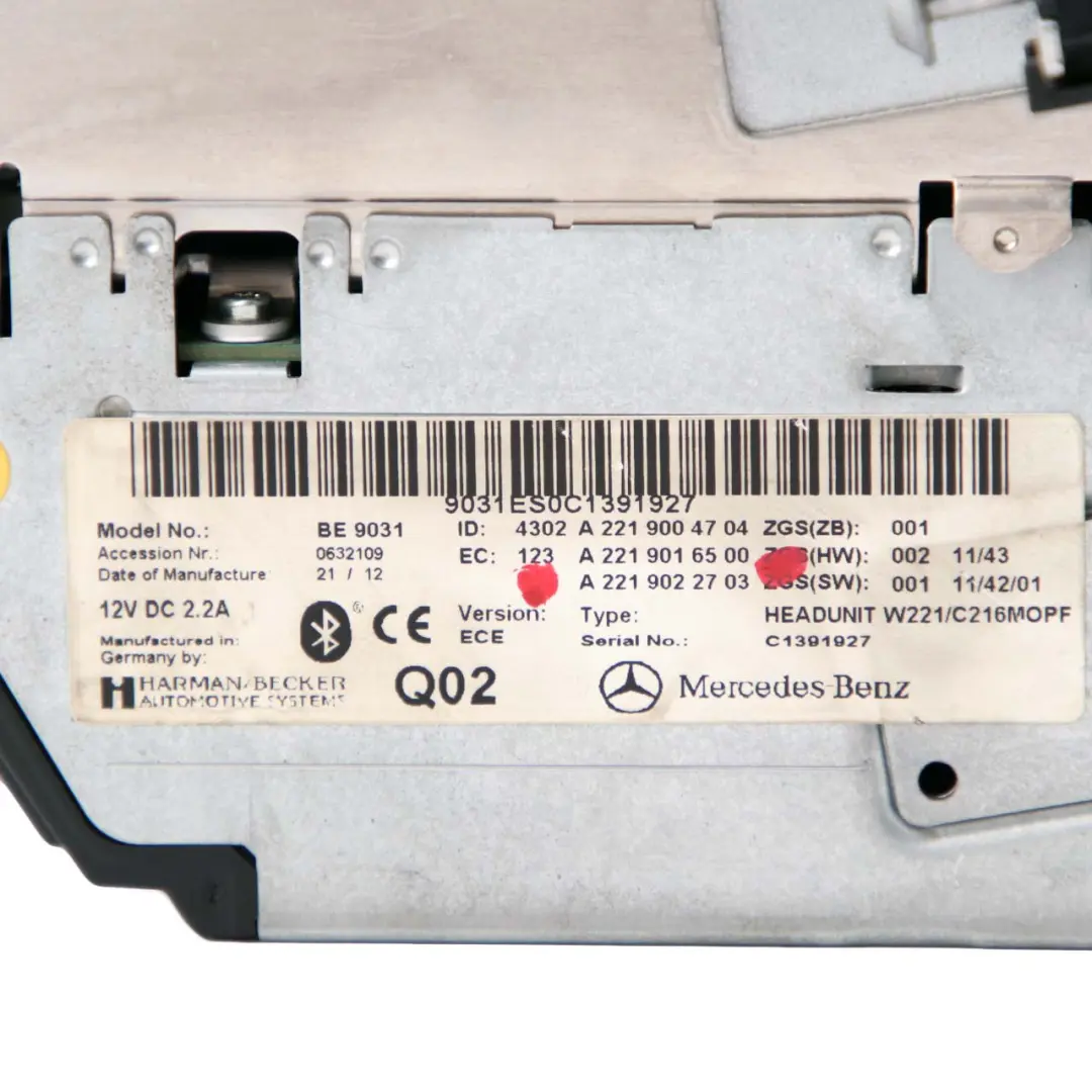 Mercedes W221 Autoradio CD 6 Boutons Comand Lecteur DVD Navigation - SKU A2219004704 - Numéro de pièce A2219004704