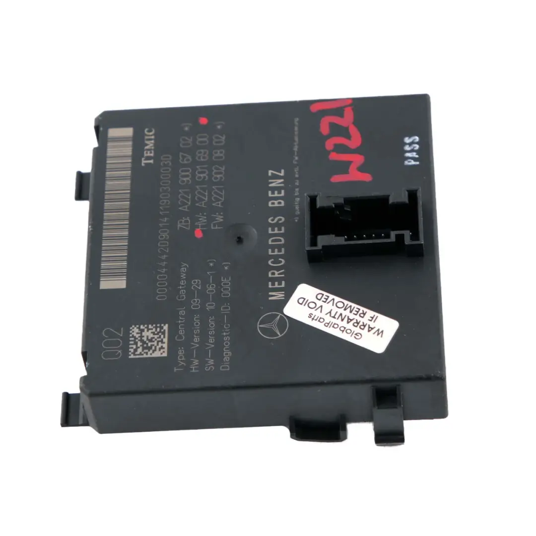 W216 W221 Modulo unità di controllo gateway centrale VST per Mercedes con numero di parte A2219006702 Mercedes W216 W221 Modulo unità di controllo gateway centrale VST - SKU A2219006702 - Numero di parte A2219006702