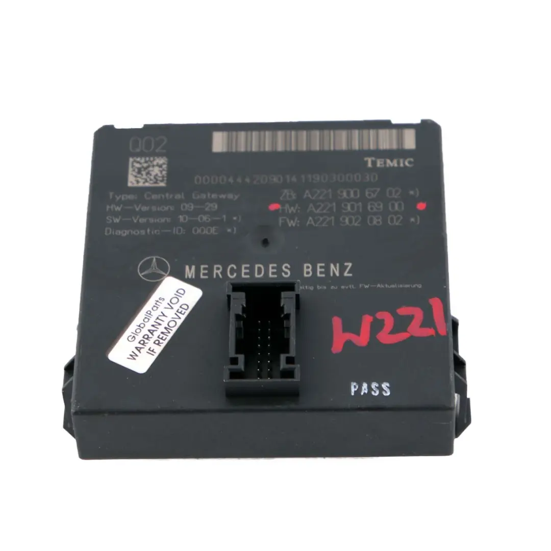 W216 W221 Modulo unità di controllo gateway centrale VST per Mercedes con numero di parte A2219006702 Mercedes W216 W221 Modulo unità di controllo gateway centrale VST - SKU A2219006702 - Numero di parte A2219006702