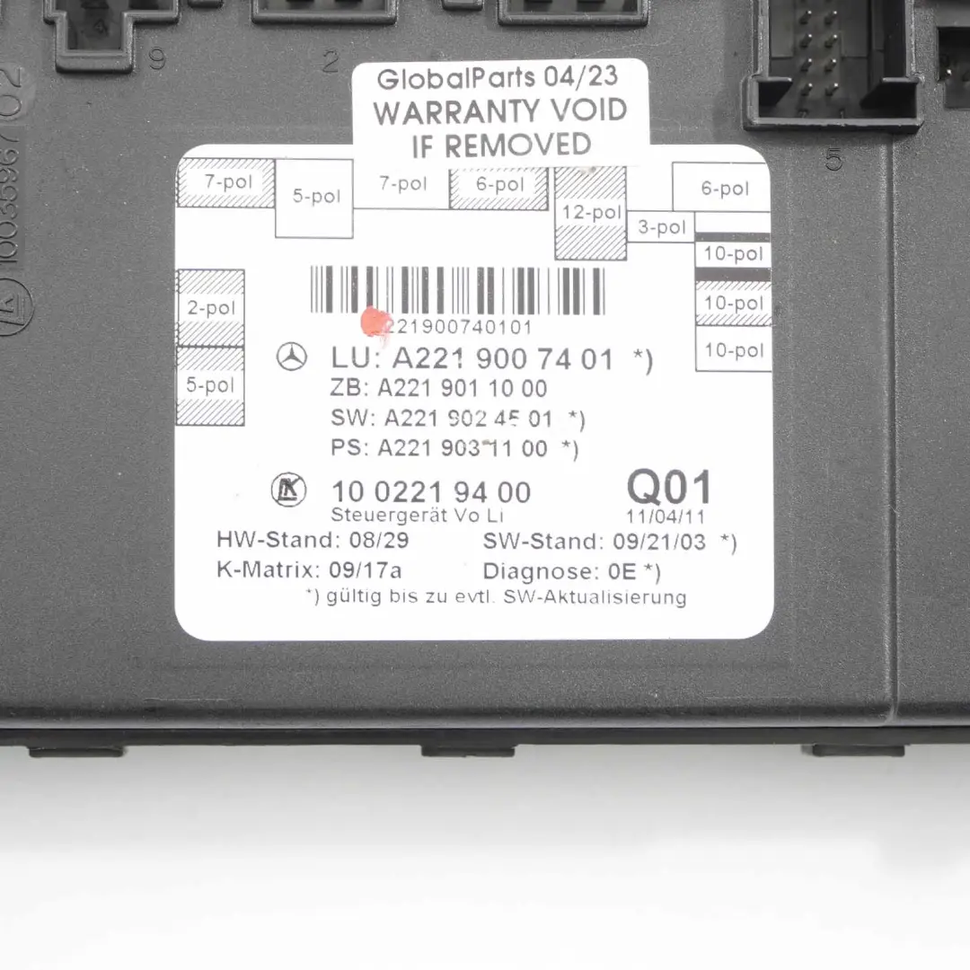  Módulo De Puerta Mercedes W221 Unidad Control Delantera Derecha - SKU A2219007401 - Número de pieza A2219007401