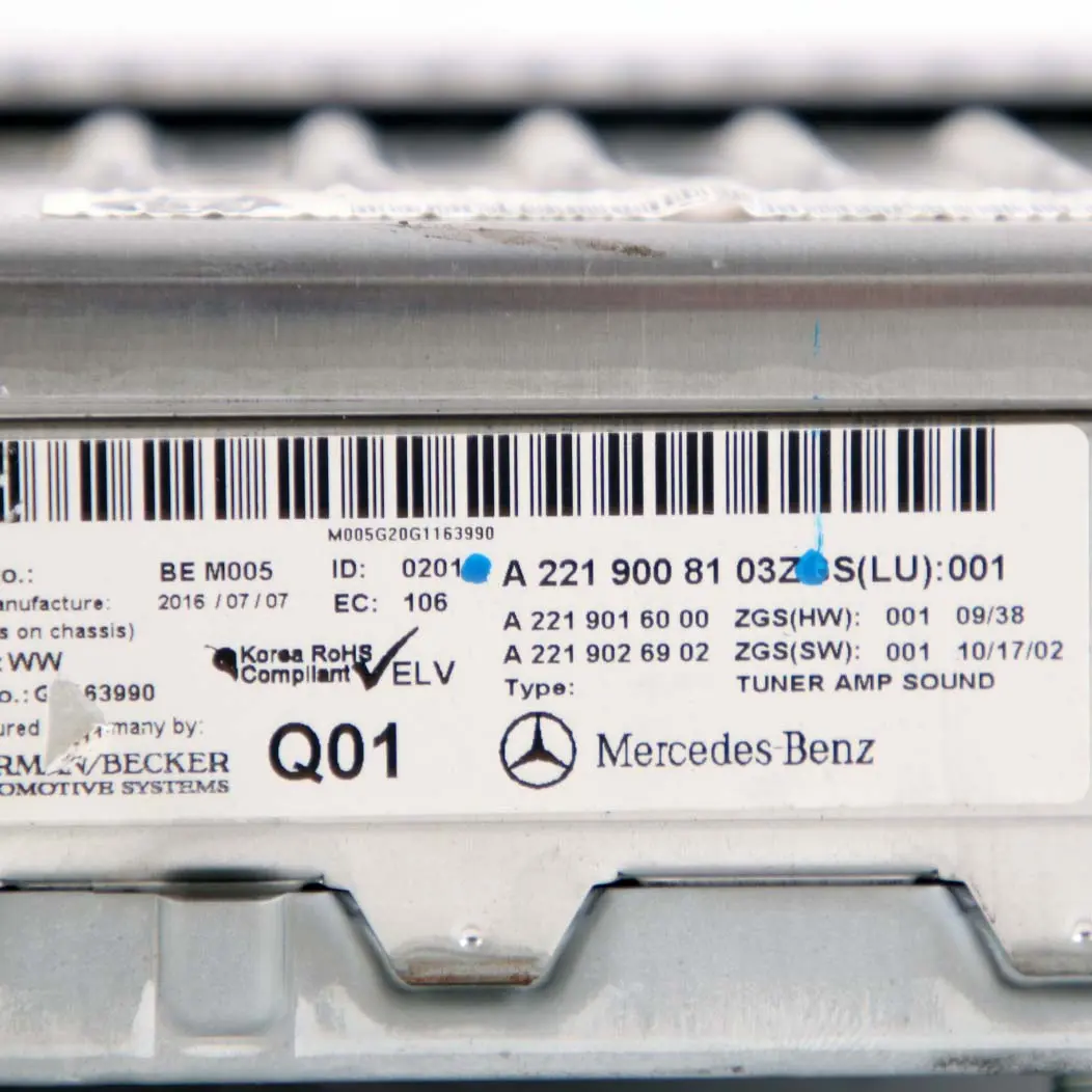 Mercedes-Benz W221 Audio Sound Speakers Amplifier Control Unit ECU to with Part number A2219008103 Mercedes-Benz W221 Audio Sound Speakers Amplifier Control Unit ECU - SKU A2219008103 - Part number A2219008103