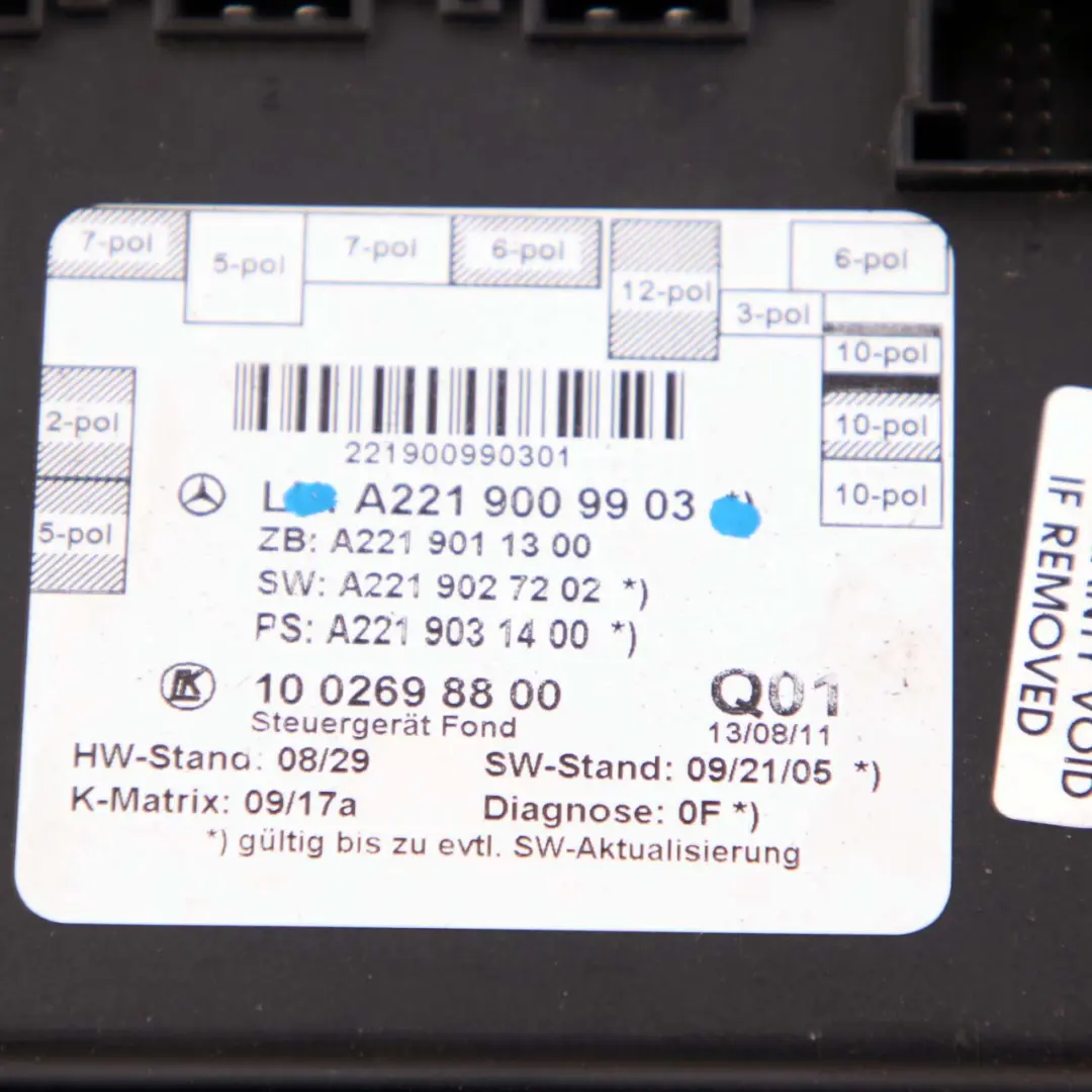 Hintertür Steuergerät Modul für Mercedes W221 mit Teilenummer A2219009903 Mercedes W221 Hintertür Steuergerät Modul - SKU A2219009903 - Teilenummer A2219009903