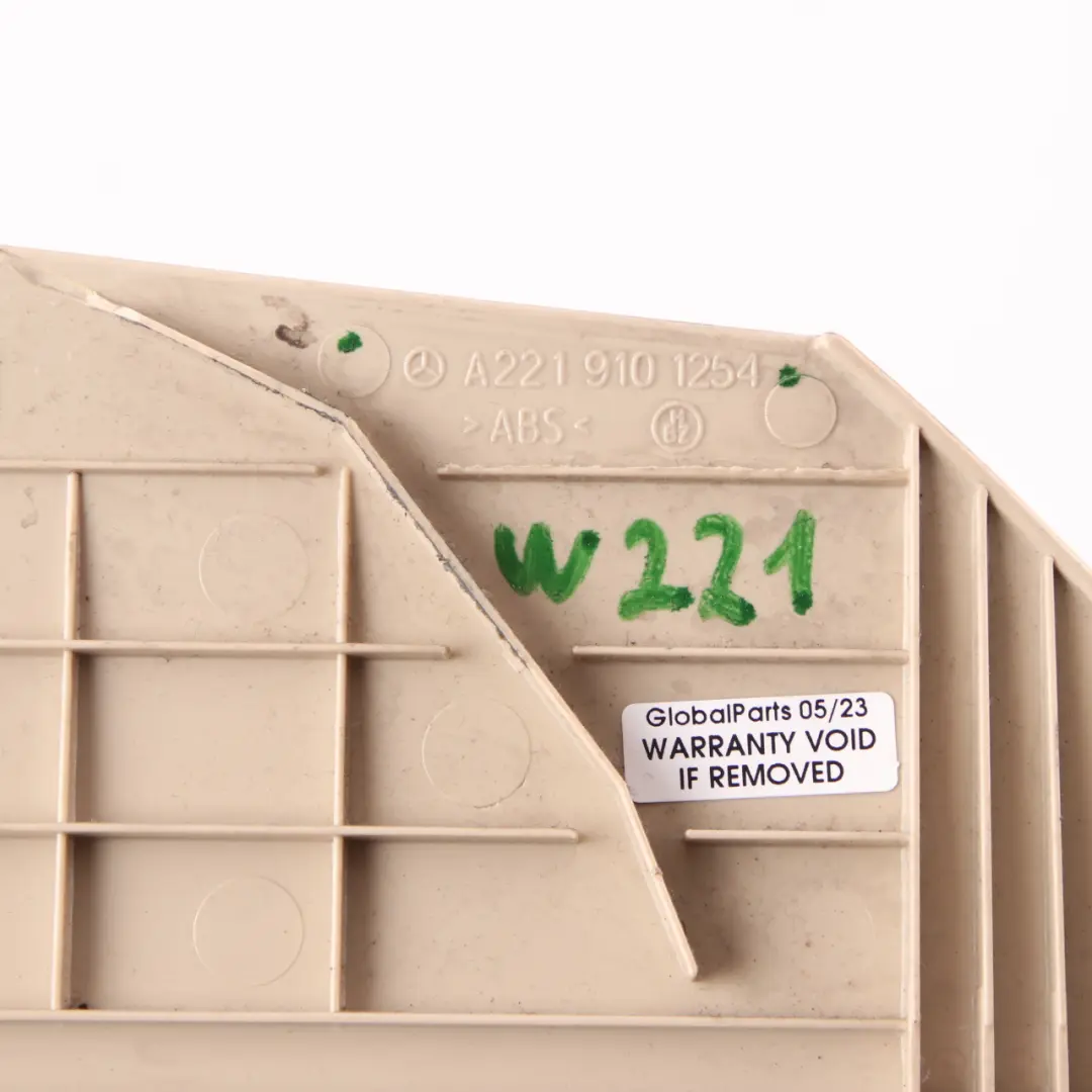 Finisher Trim Panel Front Right O/S Beige to Mercedes W221 Seat Cover with Part number A2219101254 Mercedes W221 Seat Cover Finisher Trim Panel Front Right O/S Beige - SKU A2219101254 - Part number A2219101254