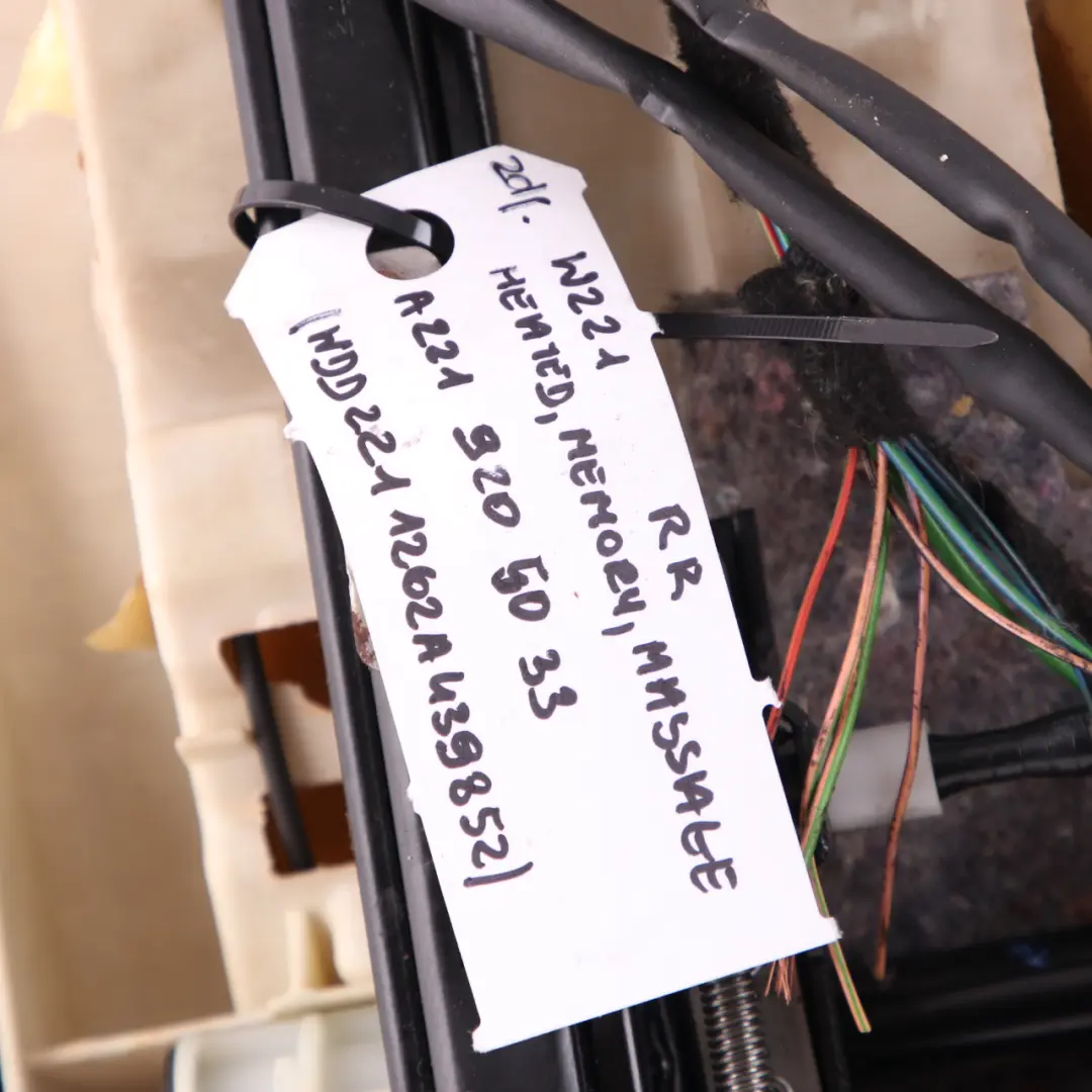 Mercedes-Benz S W221 Heated Massage Rear Right O/S Seat Cover Black Leather to with Part number A2219205033 Mercedes-Benz S W221 Heated Massage Rear Right O/S Seat Cover Black Leather - SKU A2219205033 - Part number A2219205033