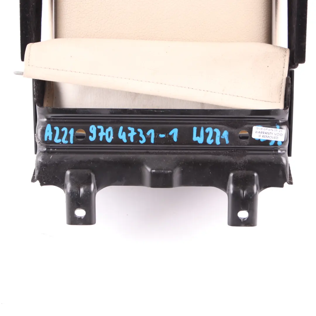 Centre Armrest Cup Holder Beige Leather to Mercedes W221 Rear Seat with Part number A2219704731 Mercedes W221 Rear Seat Centre Armrest Cup Holder Beige Leather - SKU A2219704731-1 - Part number A2219704731