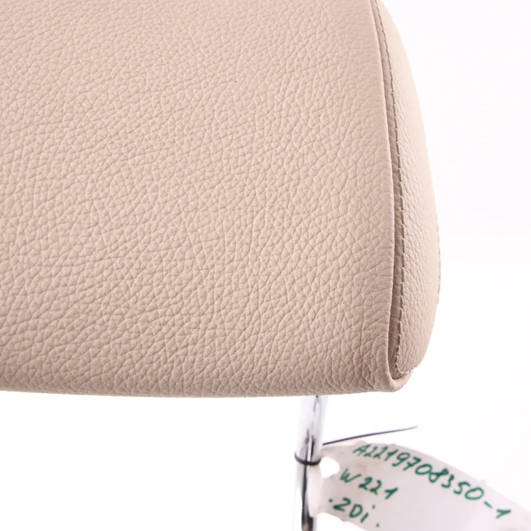 Headrest Bench Middle Centre Leather Head Rest Beige to Mercedes W221 Rear Seat with Part number A2219708350 Mercedes W221 Rear Seat Headrest Bench Middle Centre Leather Head Rest Beige - SKU A2219708350 - Part number A2219708350