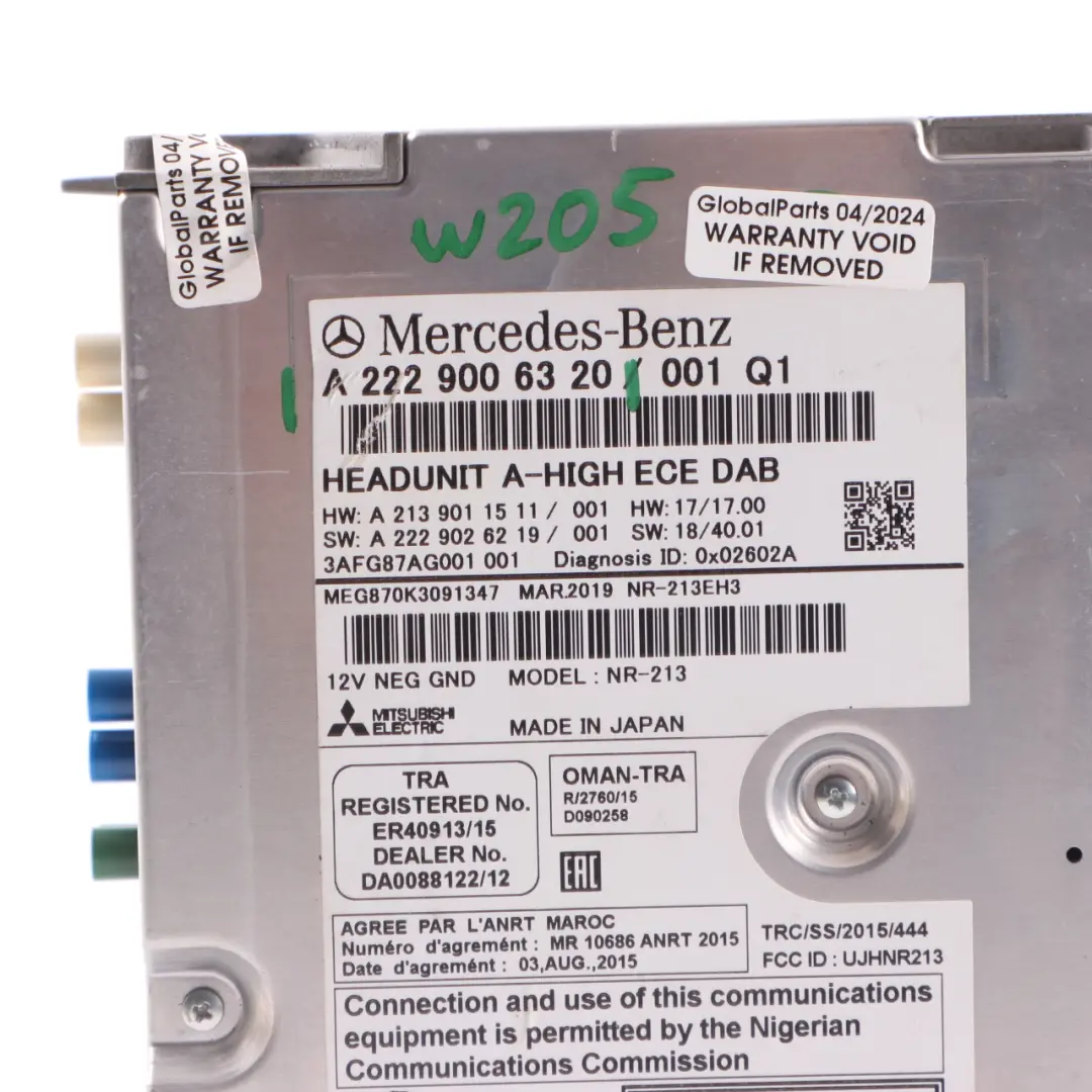 Mercedes W205 W213 C238 Unité centrale Radio DAB Multimedia Control - SKU A2229006320 - Numéro de pièce A2229006320