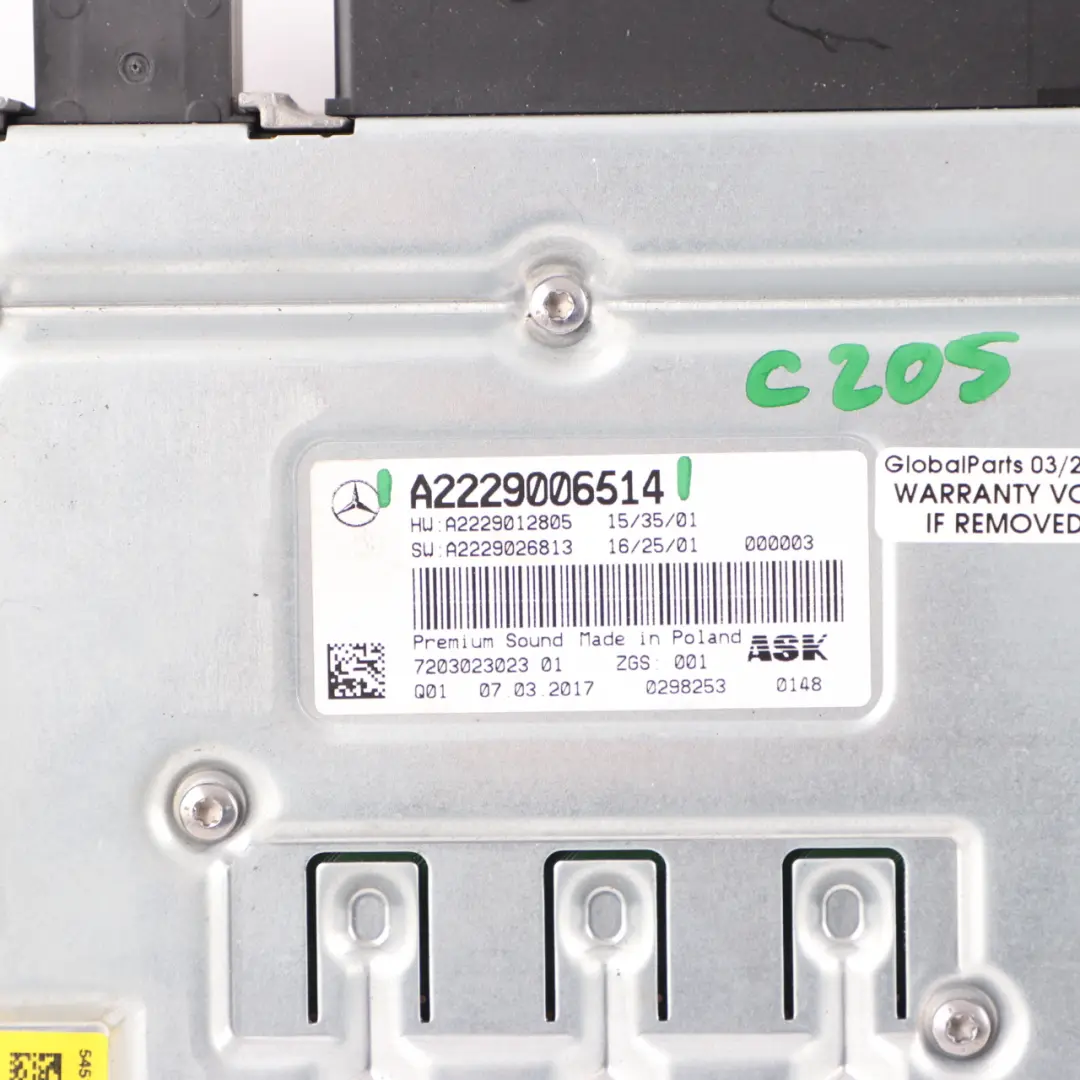  Audio Amplifier Mercedes W205 W253 Radio Sound Burmester Unit - SKU A2229006514 - Part number A2229006514