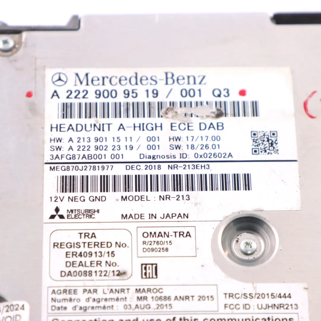 Mercedes C238 Head Unit Radio CD Player Audio Sat Nav Control - SKU A2229009519 - Part number A2139004216