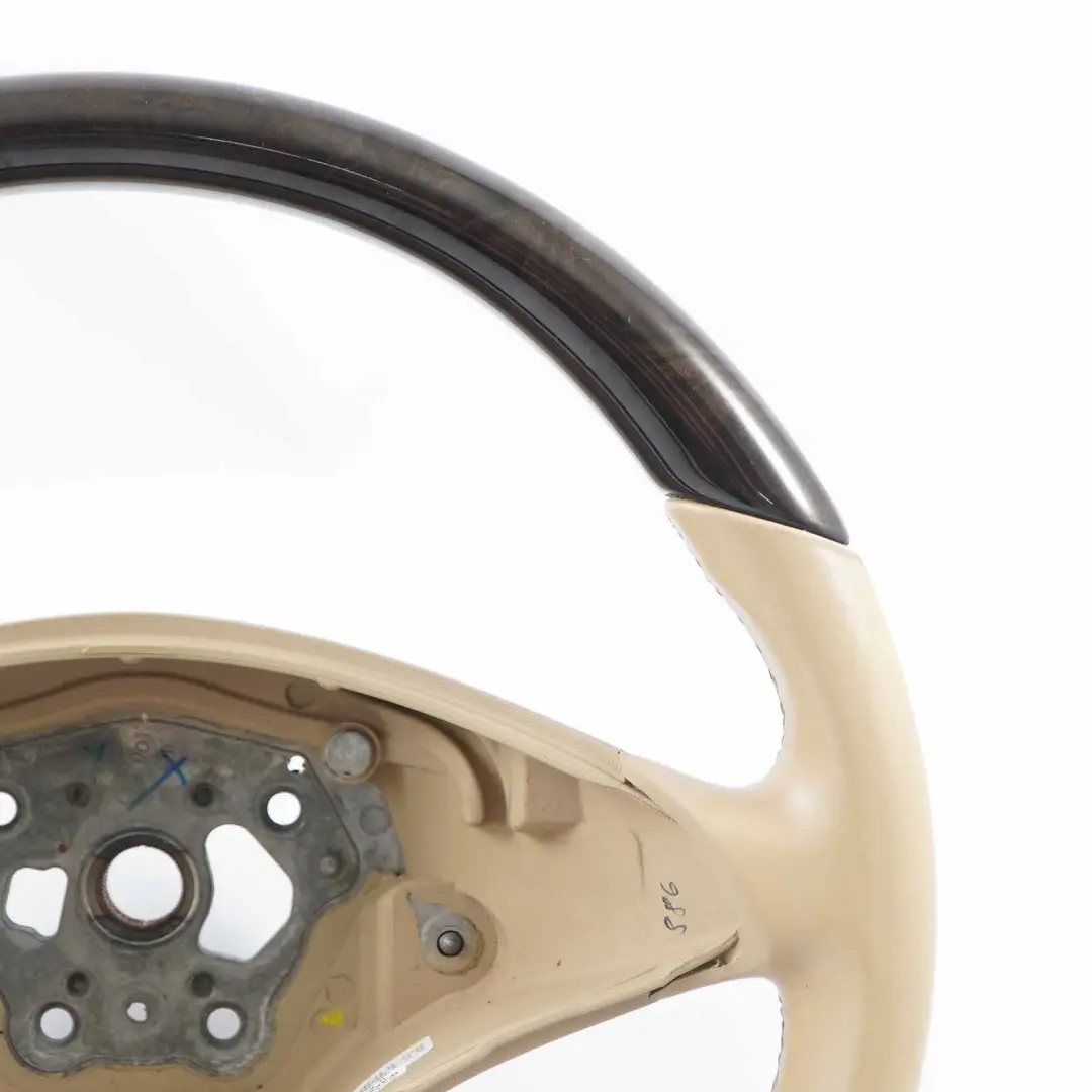 W219 CLS Beige Leather Steering Wheel Dark Walnut to Mercedes with Part number A2304602776 Mercedes W219 CLS Beige Leather Steering Wheel Dark Walnut - SKU A2304602776 - Part number A2304602776