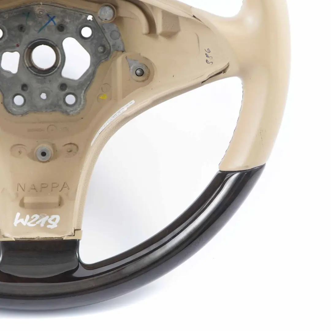 Mercedes W219 CLS Beige Leather Steering Wheel Dark Walnut - SKU A2304602776 - Part number A2304602776