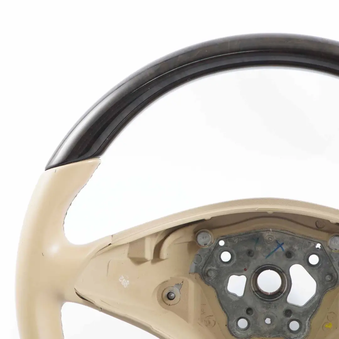 W219 CLS Beige Leather Steering Wheel Dark Walnut to Mercedes with Part number A2304602776 Mercedes W219 CLS Beige Leather Steering Wheel Dark Walnut - SKU A2304602776 - Part number A2304602776